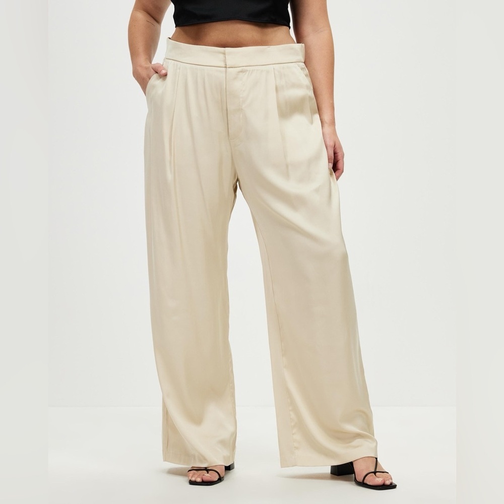 Abercrombie & Fitch Cream Wide-Leg Satin Pants